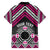 Personalised Aotearoa Niho Taniwha Motif Family Matching Off The Shoulder Long Sleeve Dress and Hawaiian Shirt Pink Style