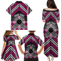 Personalised Aotearoa Niho Taniwha Motif Family Matching Puletasi and Hawaiian Shirt Pink Style