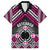 Personalised Aotearoa Niho Taniwha Motif Family Matching Short Sleeve Bodycon Dress and Hawaiian Shirt Pink Style