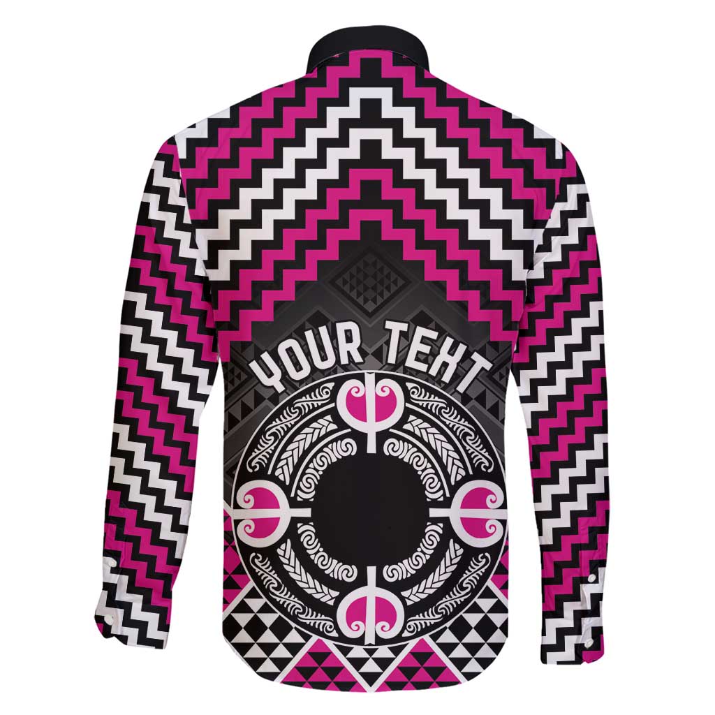 Personalised Aotearoa Niho Taniwha Motif Family Matching Short Sleeve Bodycon Dress and Hawaiian Shirt Pink Style