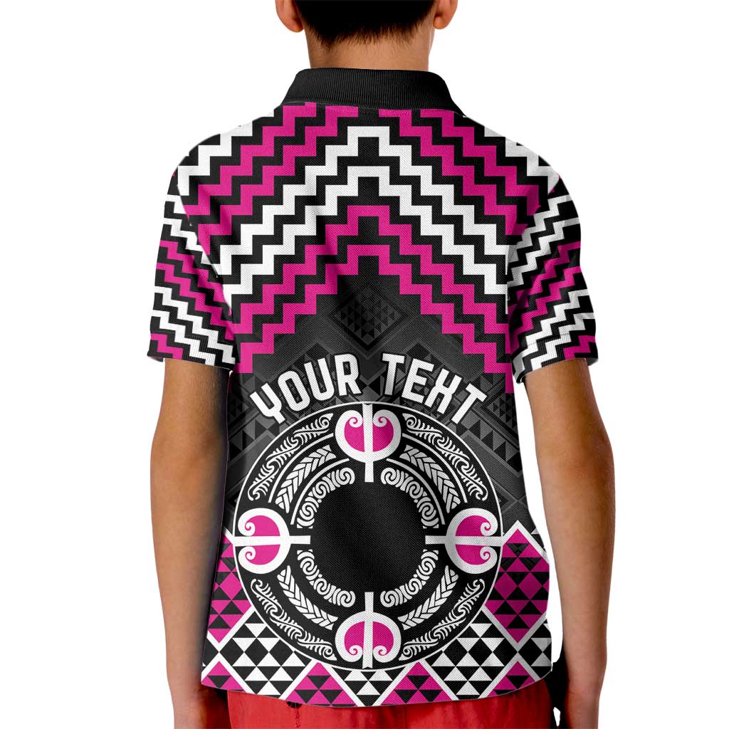 Personalised Aotearoa Niho Taniwha Motif Kid Polo Shirt Pink Style