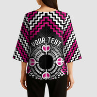 Personalised Aotearoa Niho Taniwha Motif Kimono Sleeve Blouse Pink Style - Polynesian Pride