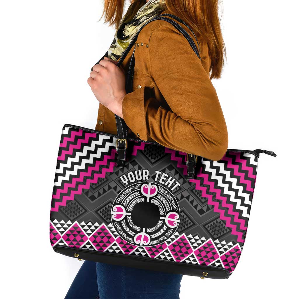 Personalised Aotearoa Niho Taniwha Motif Leather Tote Bag Pink Style LT9 Pink - Polynesian Pride