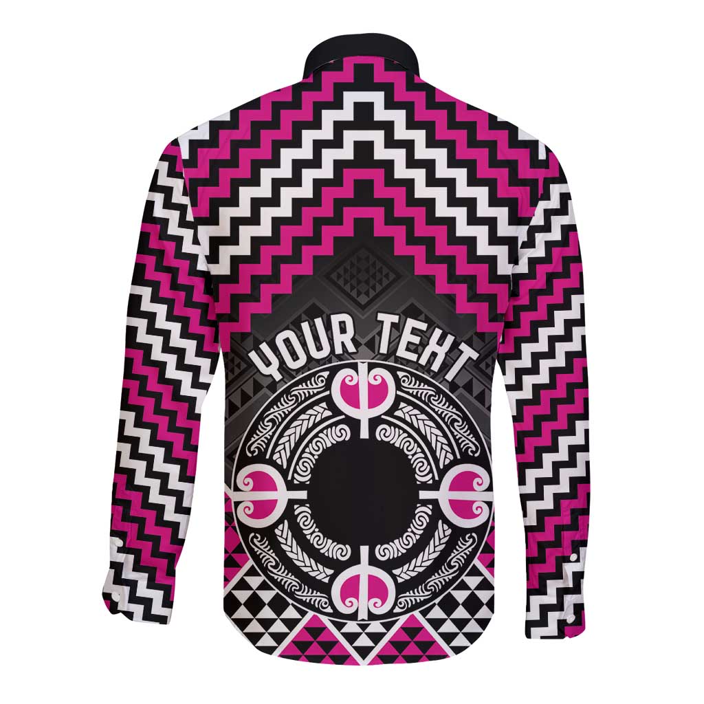 Personalised Aotearoa Niho Taniwha Motif Long Sleeve Button Shirt Pink Style