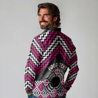 Personalised Aotearoa Niho Taniwha Motif Long Sleeve Polo Shirt Pink Style