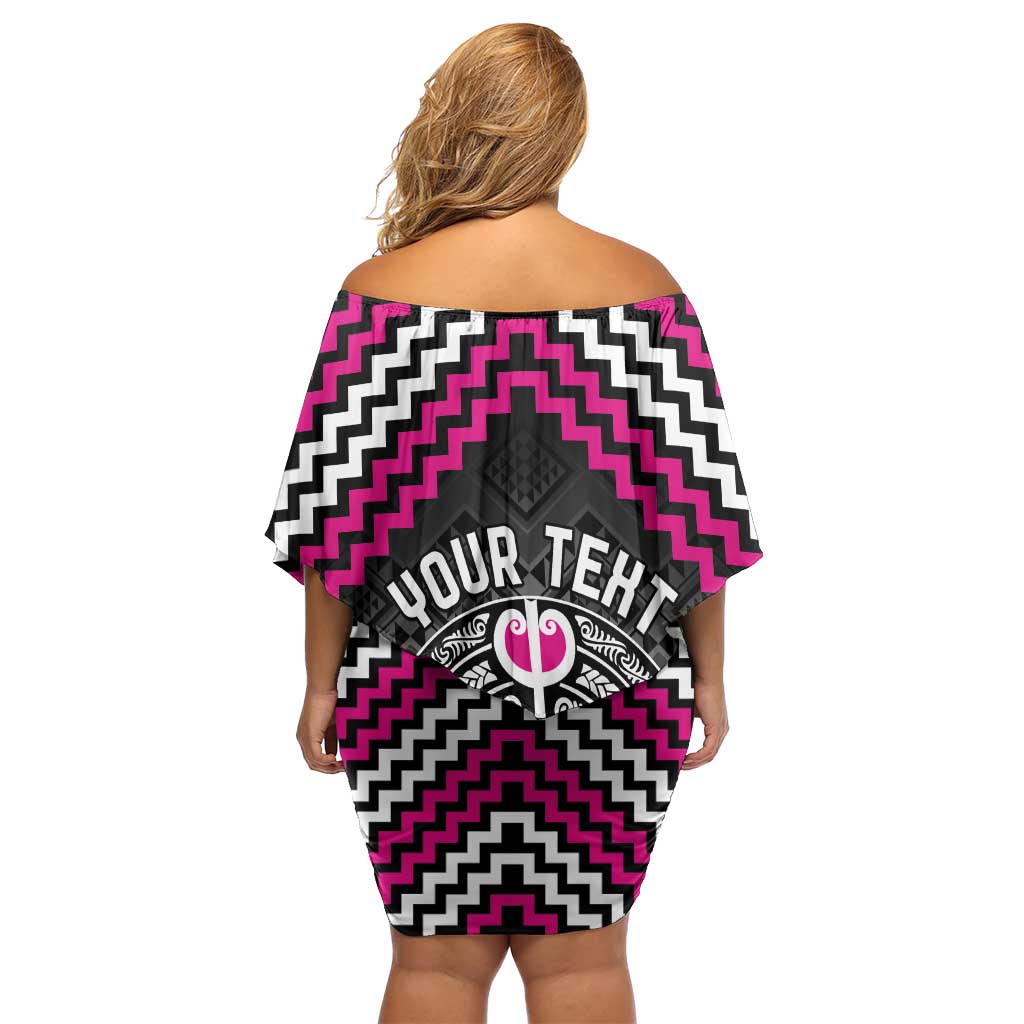 Personalised Aotearoa Niho Taniwha Motif Off Shoulder Short Dress Pink Style