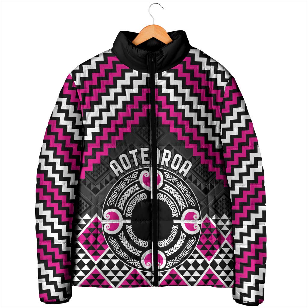 Personalised Aotearoa Niho Taniwha Motif Padded Jacket Pink Style - Polynesian Pride