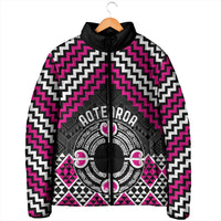Personalised Aotearoa Niho Taniwha Motif Padded Jacket Pink Style - Polynesian Pride