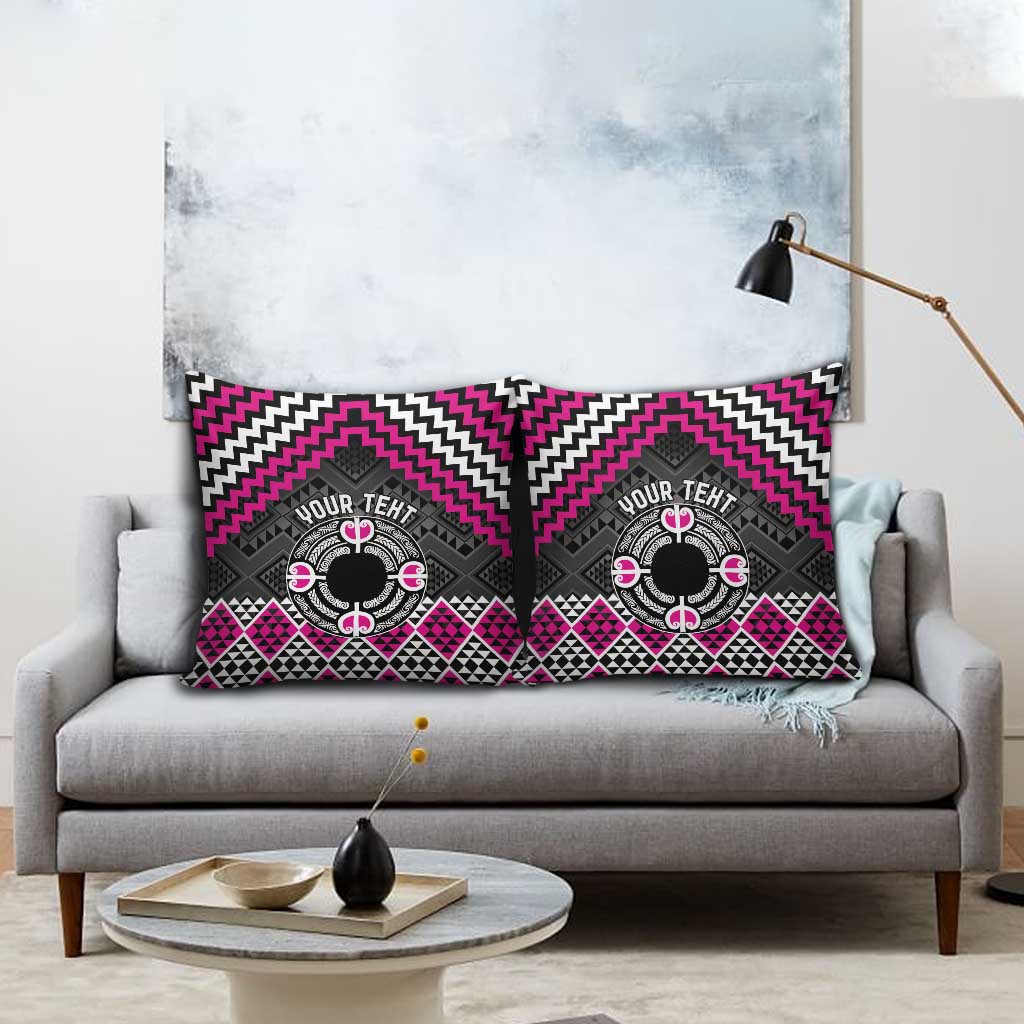 Personalised Aotearoa Niho Taniwha Motif Pillow Cover Pink Style - Polynesian Pride