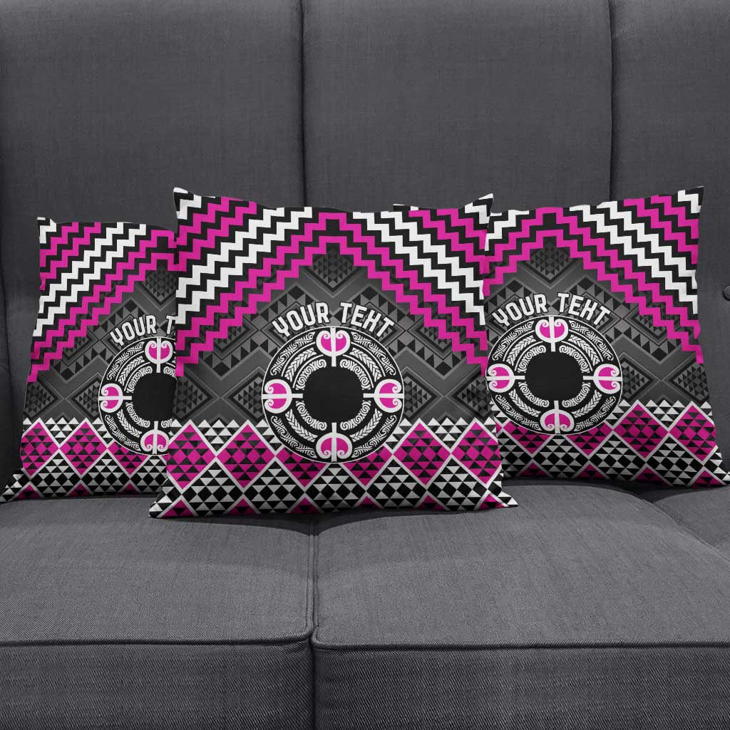 Personalised Aotearoa Niho Taniwha Motif Pillow Cover Pink Style - Polynesian Pride