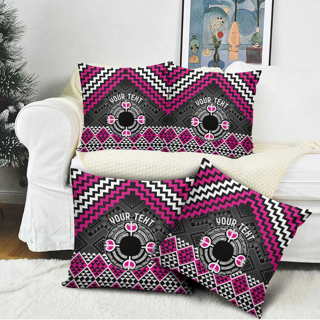 Personalised Aotearoa Niho Taniwha Motif Pillow Cover Pink Style - Polynesian Pride