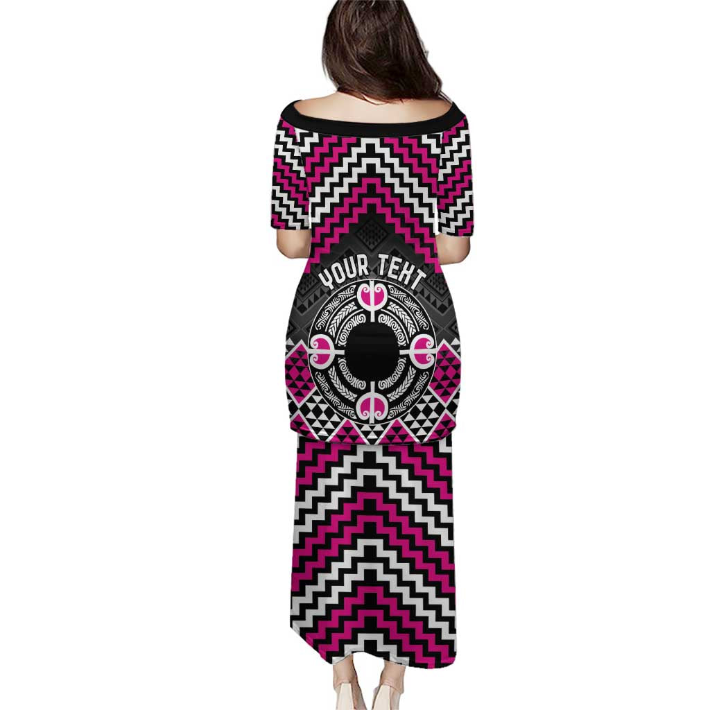 Personalised Aotearoa Niho Taniwha Motif Puletasi Pink Style