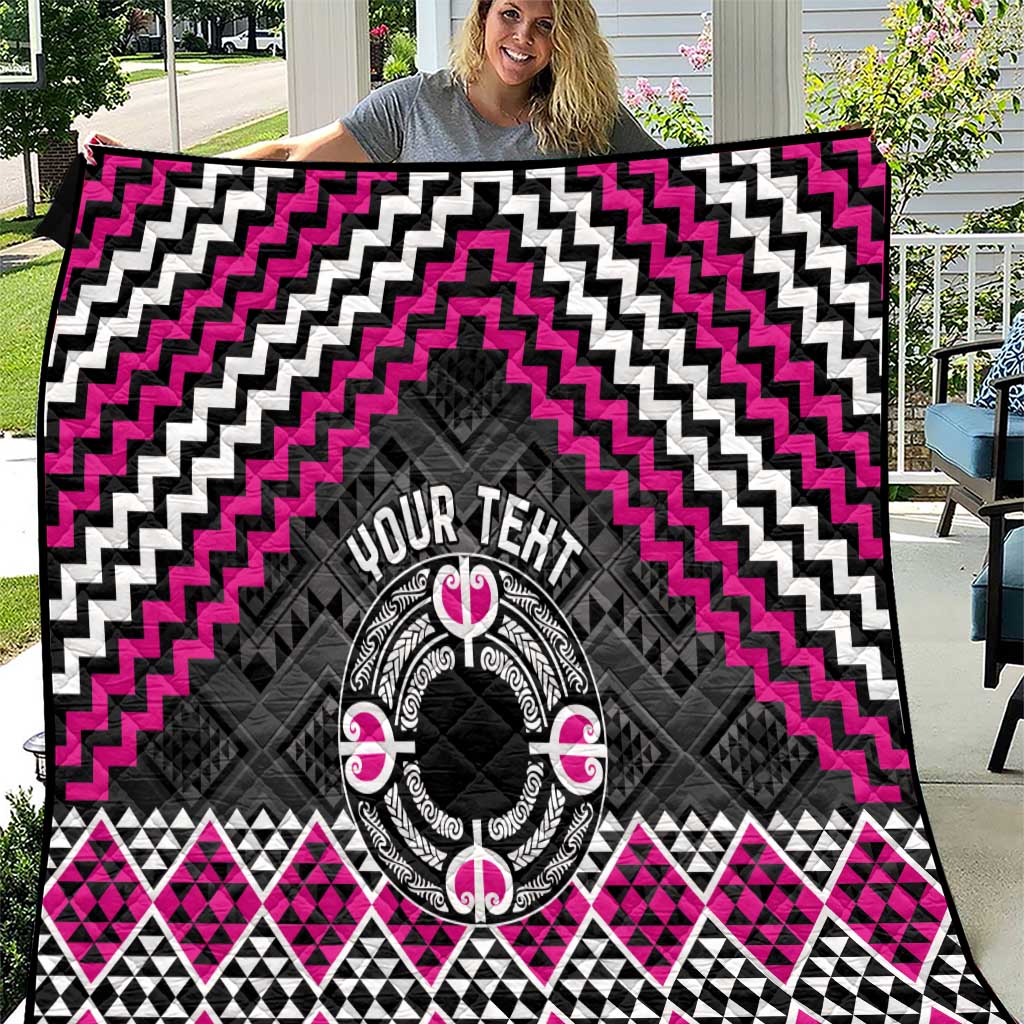 Personalised Aotearoa Niho Taniwha Motif Quilt Pink Style LT9 Pink - Polynesian Pride