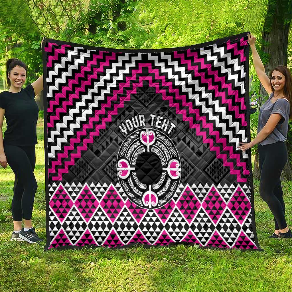 Personalised Aotearoa Niho Taniwha Motif Quilt Pink Style LT9 - Polynesian Pride