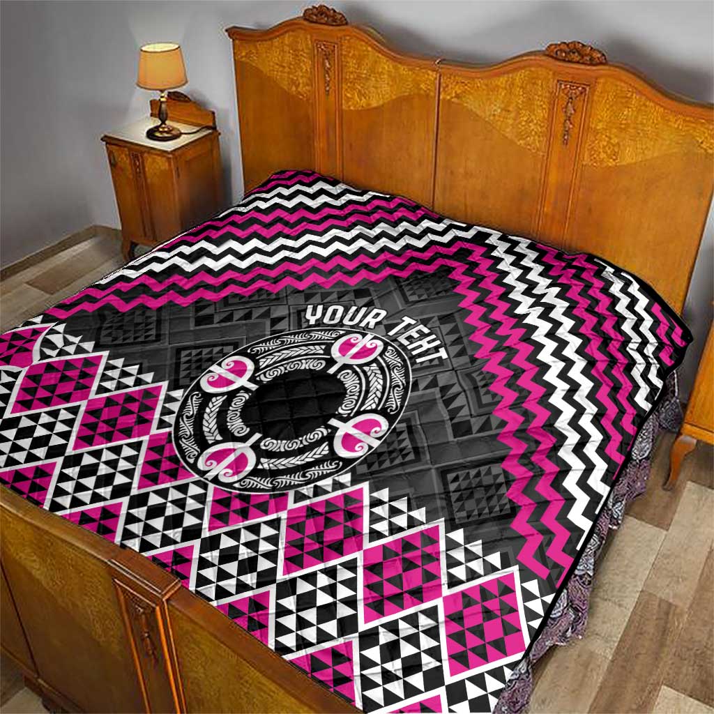 Personalised Aotearoa Niho Taniwha Motif Quilt Pink Style LT9 - Polynesian Pride
