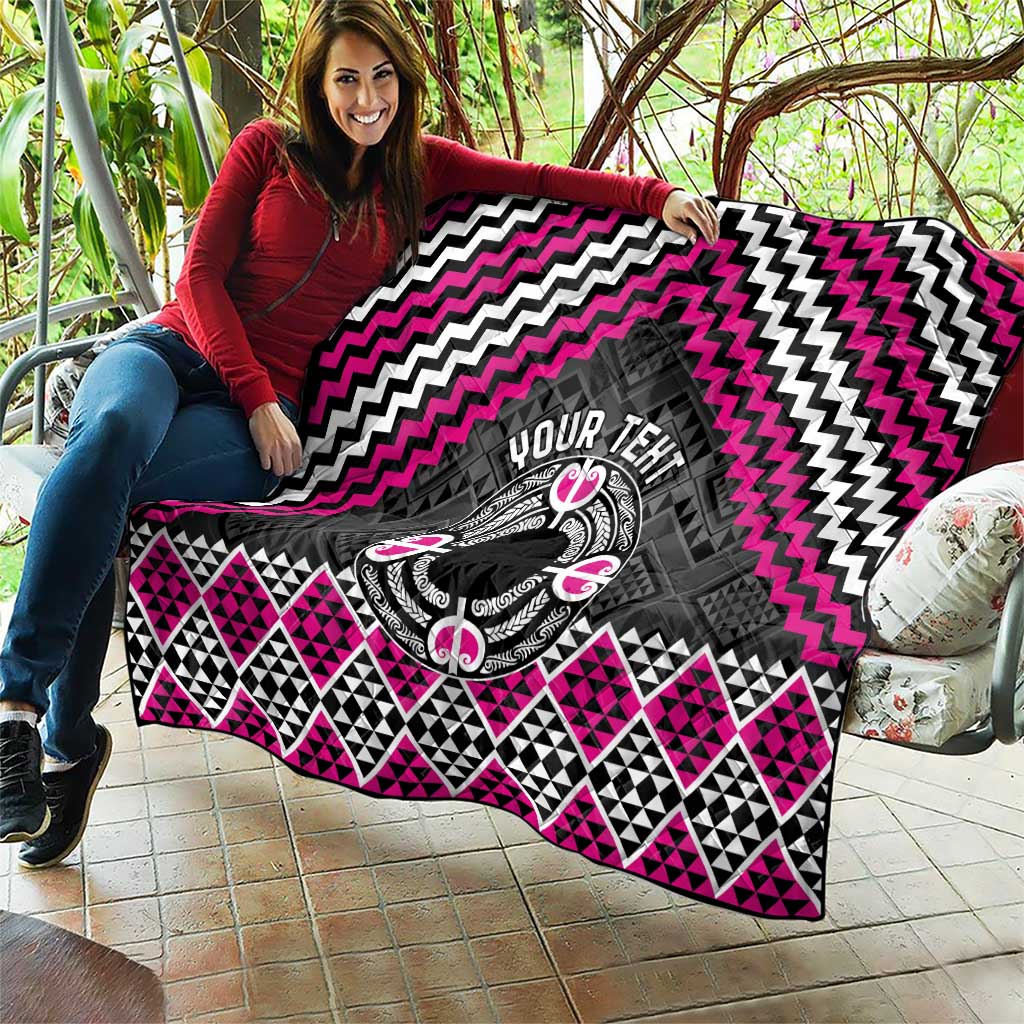 Personalised Aotearoa Niho Taniwha Motif Quilt Pink Style LT9 - Polynesian Pride