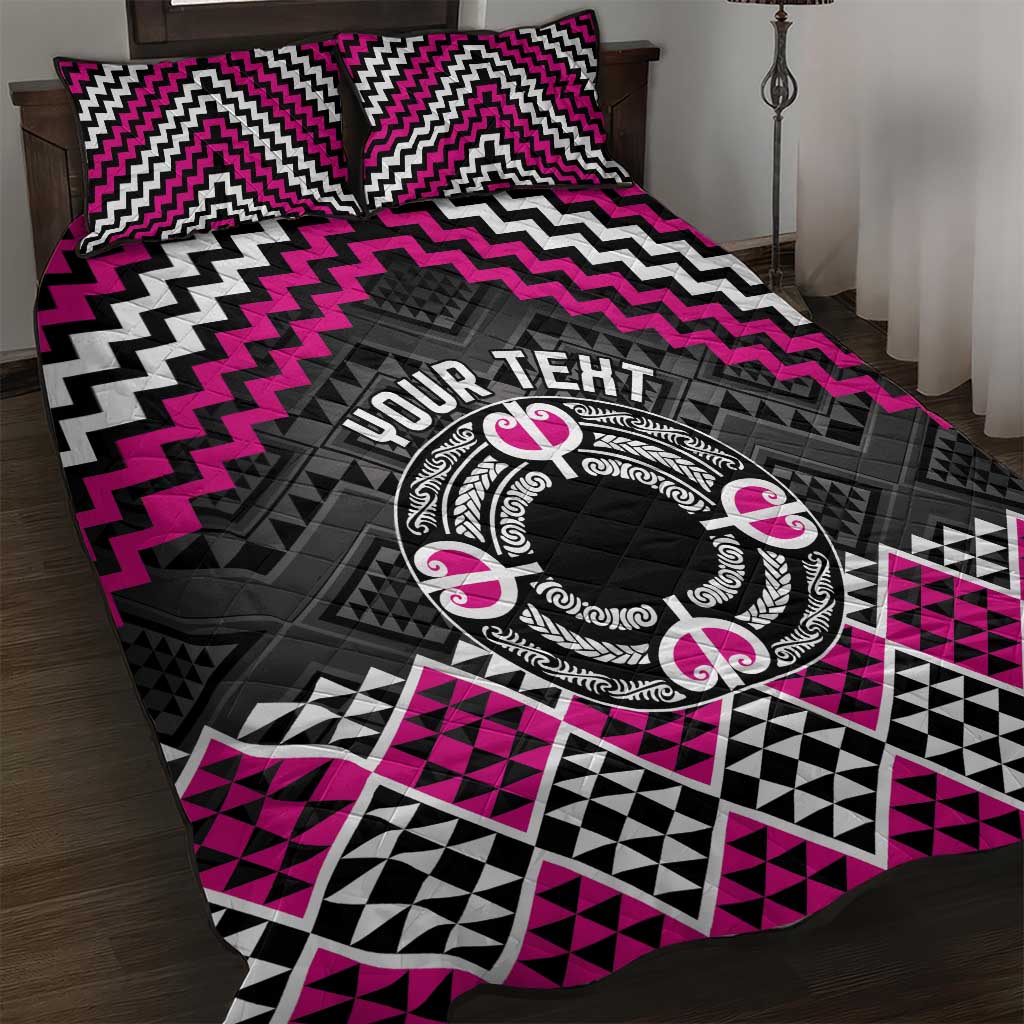Personalised Aotearoa Niho Taniwha Motif Quilt Bed Set Pink Style