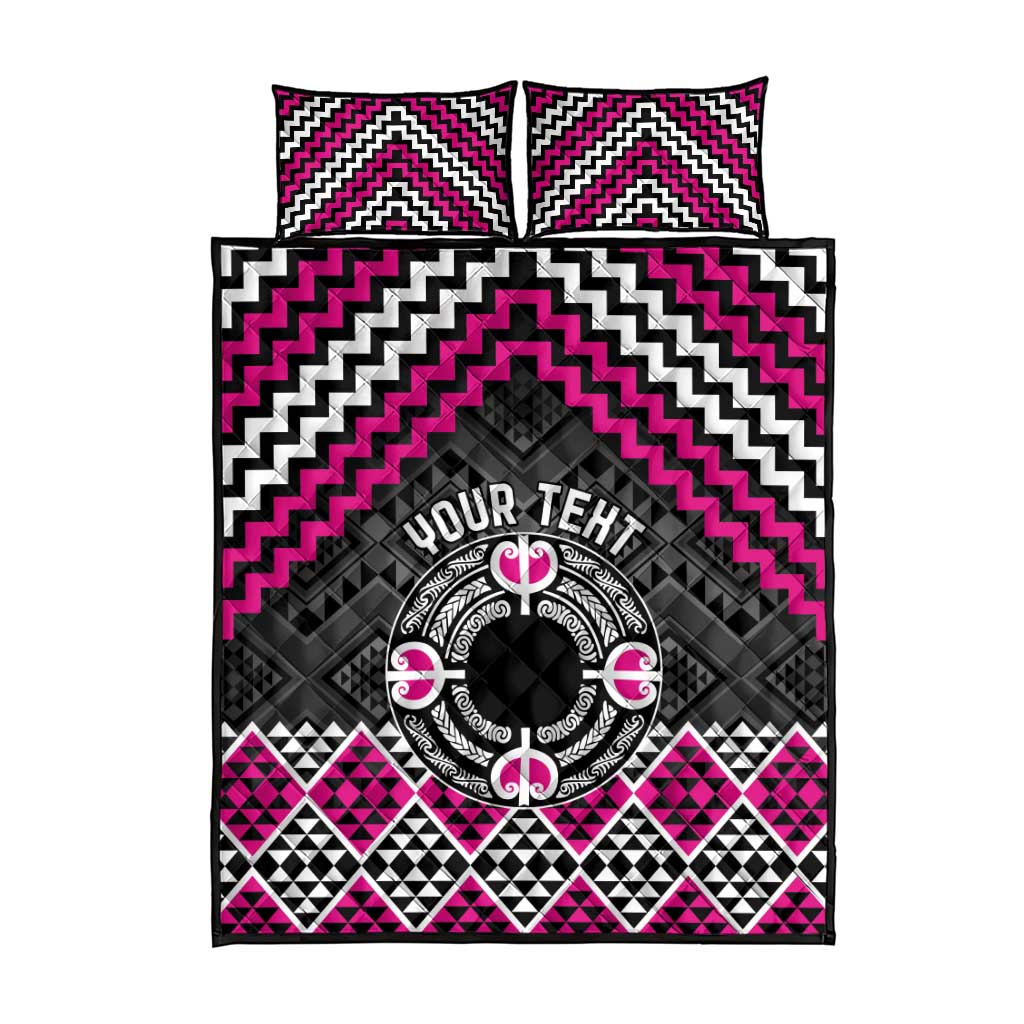 Personalised Aotearoa Niho Taniwha Motif Quilt Bed Set Pink Style