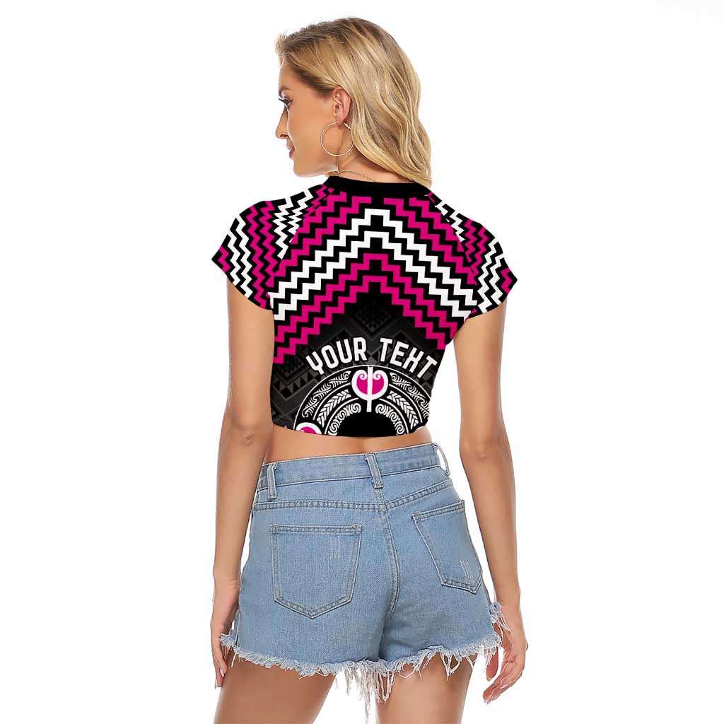 Personalised Aotearoa Niho Taniwha Motif Raglan Cropped T Shirt Pink Style