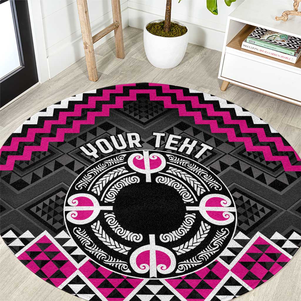 Personalised Aotearoa Niho Taniwha Motif Round Carpet Pink Style LT9 Pink - Polynesian Pride