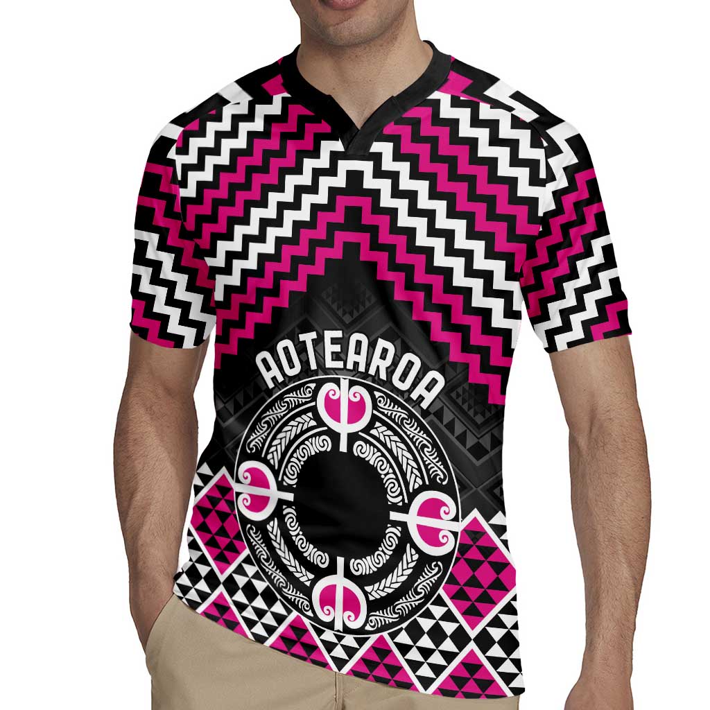 Personalised Aotearoa Niho Taniwha Motif Rugby Jersey Pink Style
