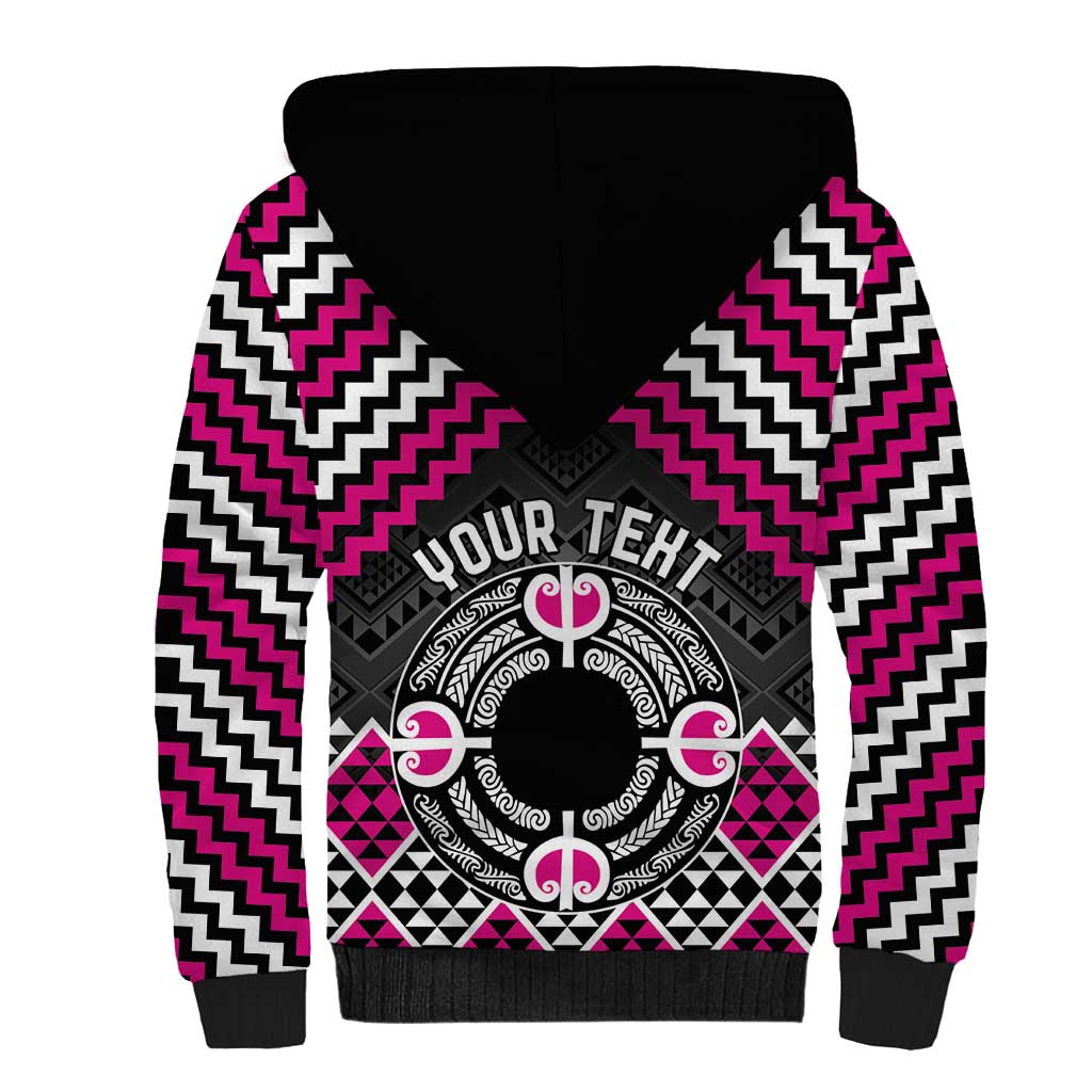 Personalised Aotearoa Niho Taniwha Motif Sherpa Hoodie Pink Style