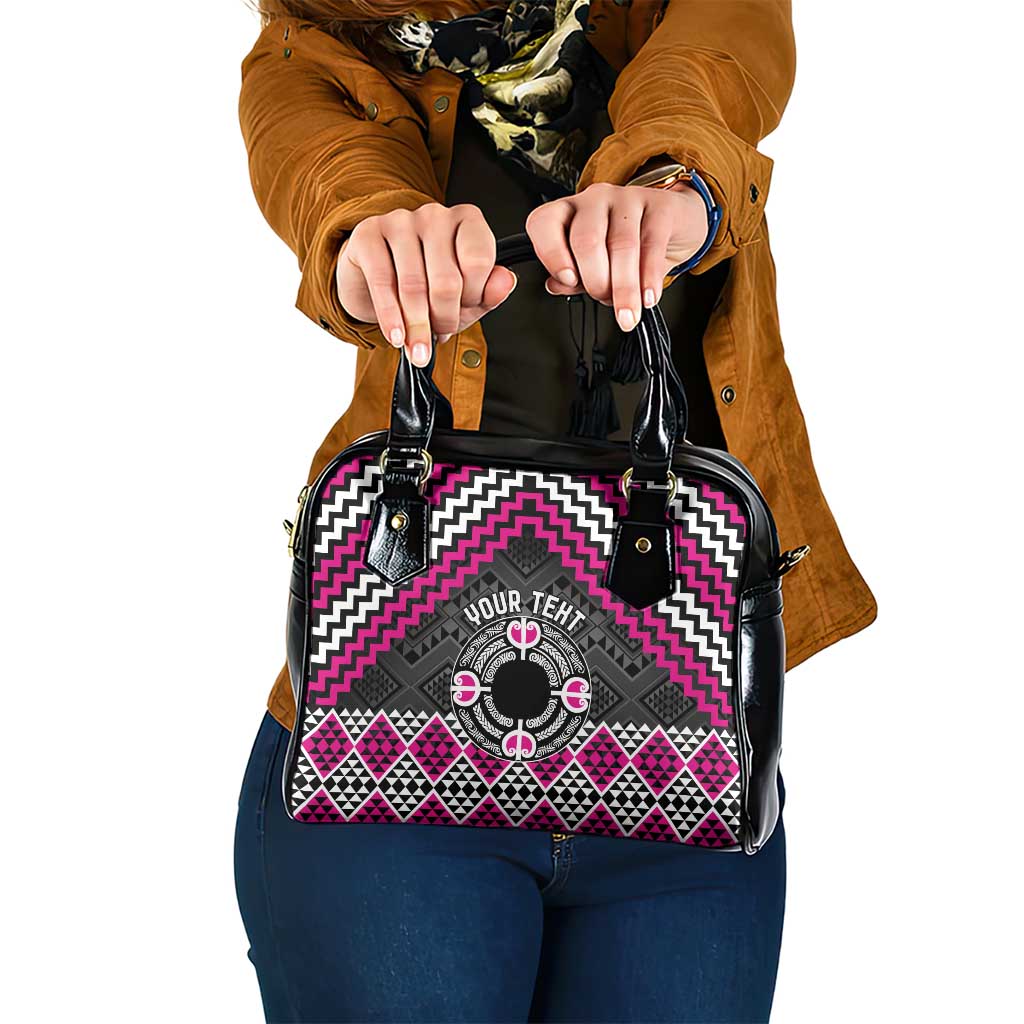 Personalised Aotearoa Niho Taniwha Motif Shoulder Handbag Pink Style LT9 One Size Pink - Polynesian Pride
