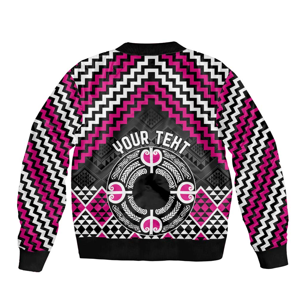 Personalised Aotearoa Niho Taniwha Motif Sleeve Zip Bomber Jacket Pink Style
