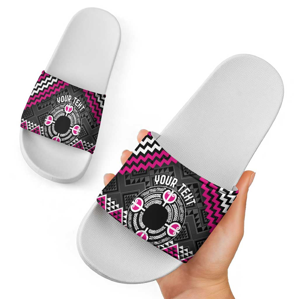 Personalised Aotearoa Niho Taniwha Motif Slide Sandals Pink Style - Polynesian Pride