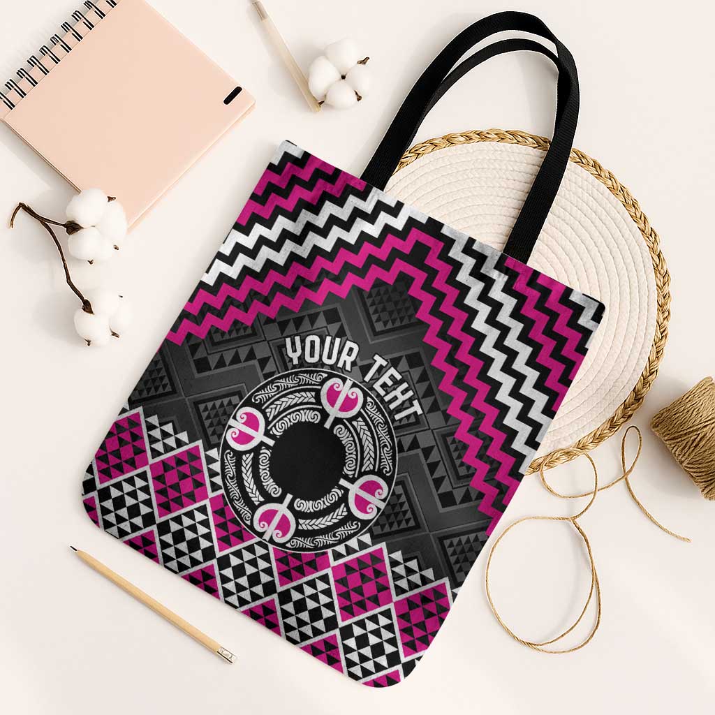 Personalised Aotearoa Niho Taniwha Motif Tote Bag Pink Style LT9 Black Strap One Size Pink - Polynesian Pride