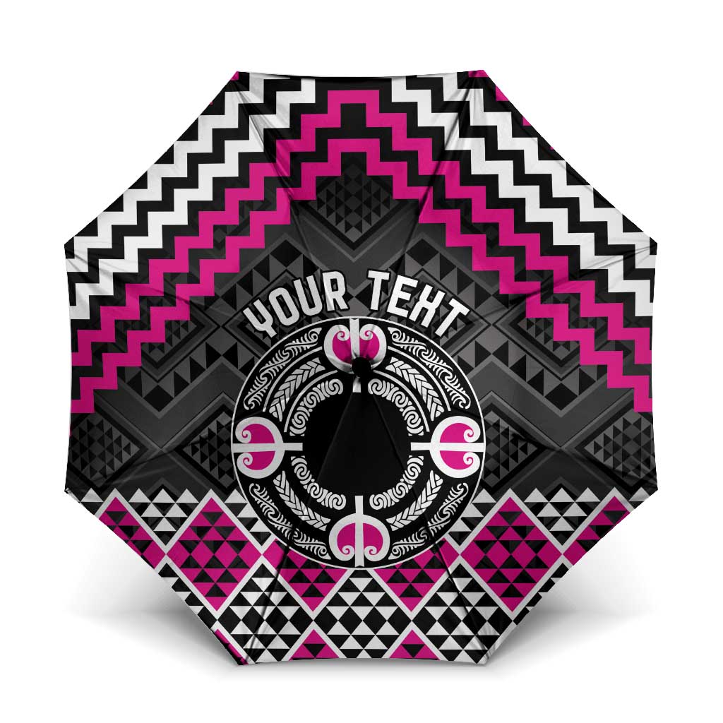 Personalised Aotearoa Niho Taniwha Motif Umbrella Pink Style LT9 One Size Folded 11.42 inch Opened Diameter 37.4 inch Pink - Polynesian Pride