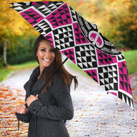 Personalised Aotearoa Niho Taniwha Motif Umbrella Pink Style - Polynesian Pride