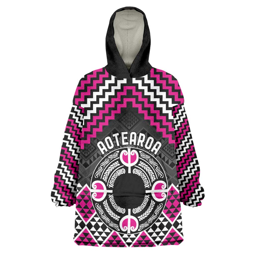 Personalised Aotearoa Niho Taniwha Motif Wearable Blanket Hoodie Pink Style LT9 One Size Pink - Polynesian Pride