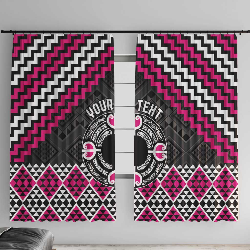 Personalised Aotearoa Niho Taniwha Motif Window Curtain Pink Style LT9 With Hooks Pink - Polynesian Pride