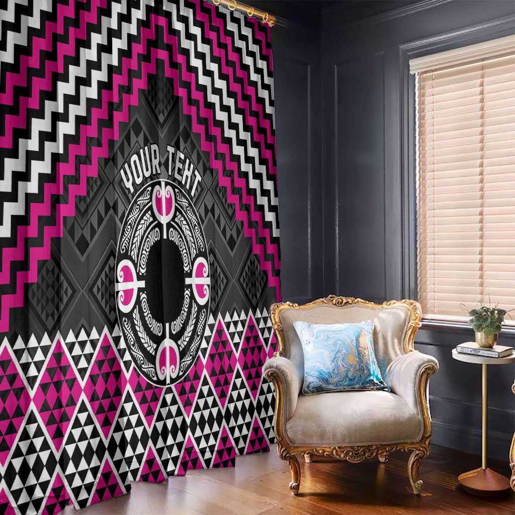 Personalised Aotearoa Niho Taniwha Motif Window Curtain Pink Style