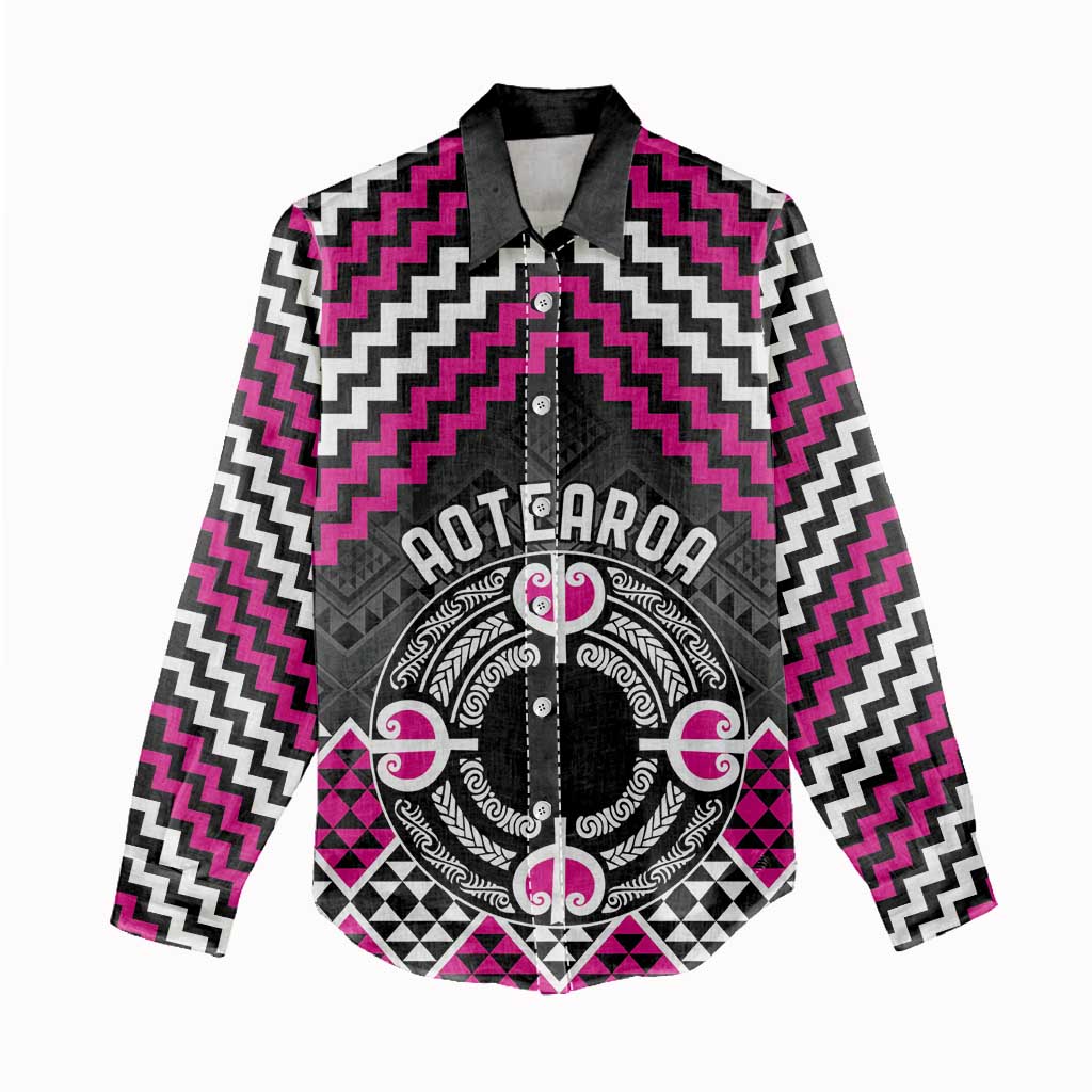 Personalised Aotearoa Niho Taniwha Motif Women Casual Shirt Pink Style