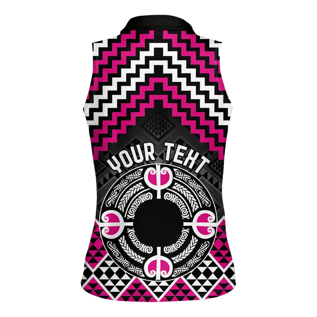 Personalised Aotearoa Niho Taniwha Motif Women Sleeveless Polo Shirt Pink Style