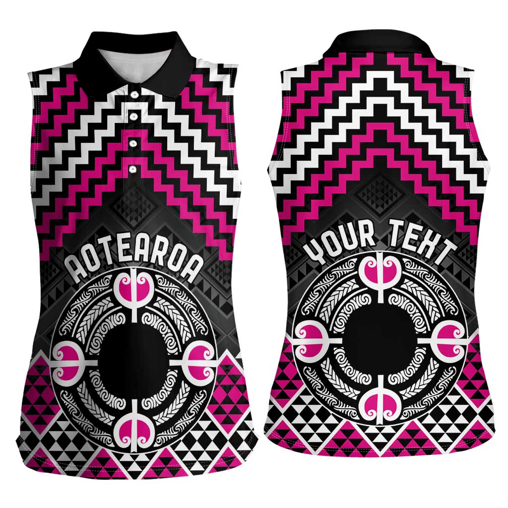 Personalised Aotearoa Niho Taniwha Motif Women Sleeveless Polo Shirt Pink Style