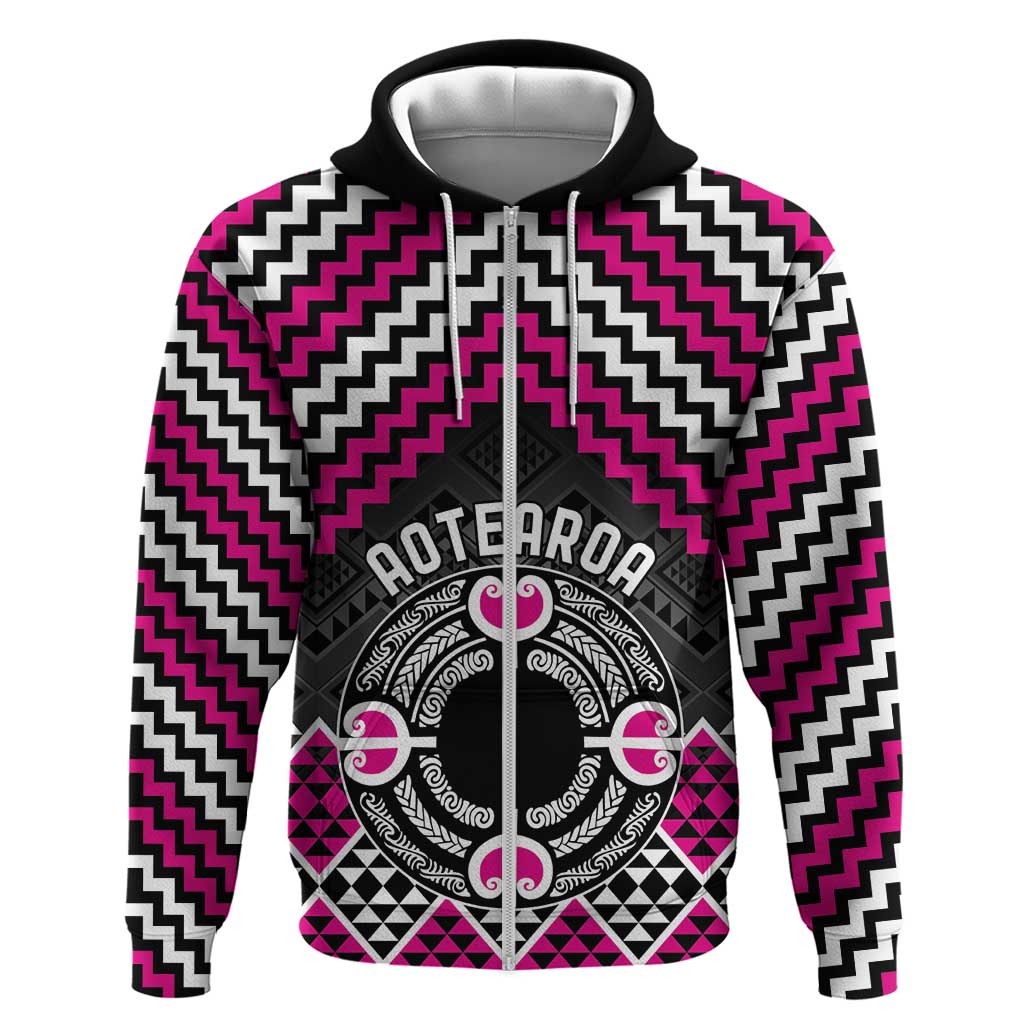 Personalised Aotearoa Niho Taniwha Motif Zip Hoodie Pink Style LT9 Zip Hoodie Pink - Polynesian Pride