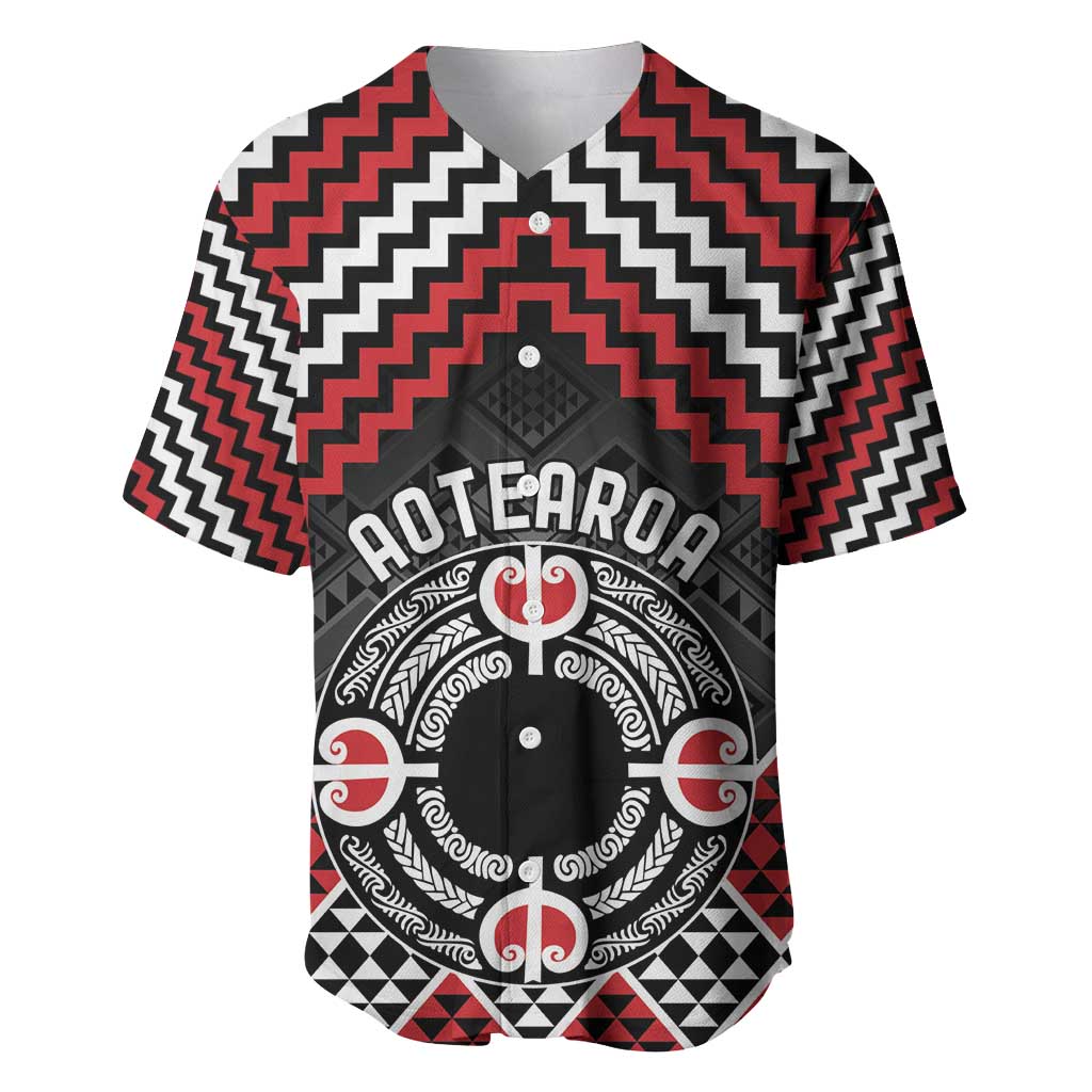 Personalised Aotearoa Niho Taniwha Motif Baseball Jersey Red Style