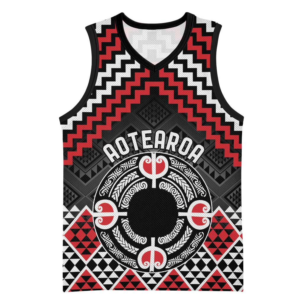Personalised Aotearoa Niho Taniwha Motif Basketball Jersey Red Style LT9 Unisex Red - Polynesian Pride