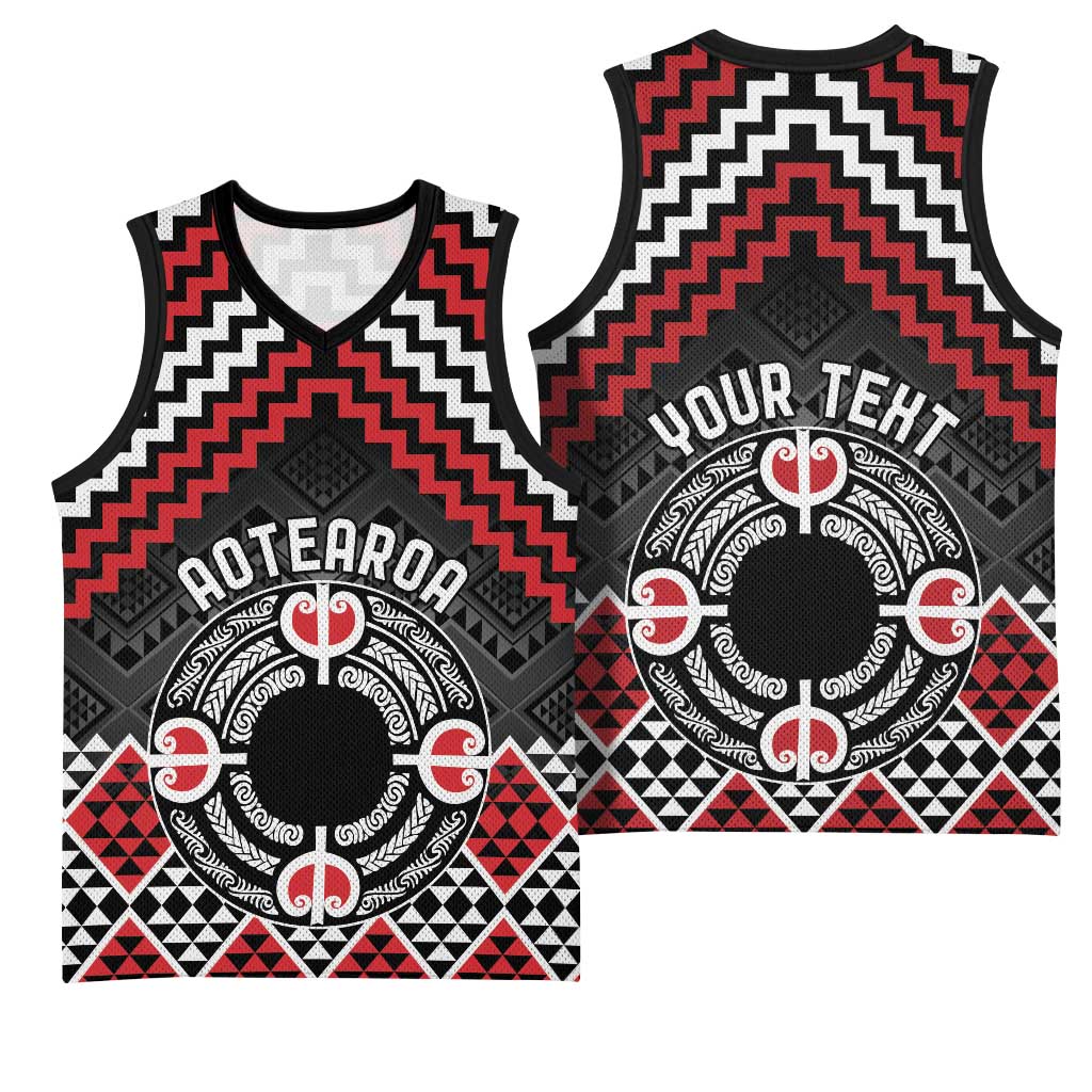 Personalised Aotearoa Niho Taniwha Motif Basketball Jersey Red Style - Polynesian Pride