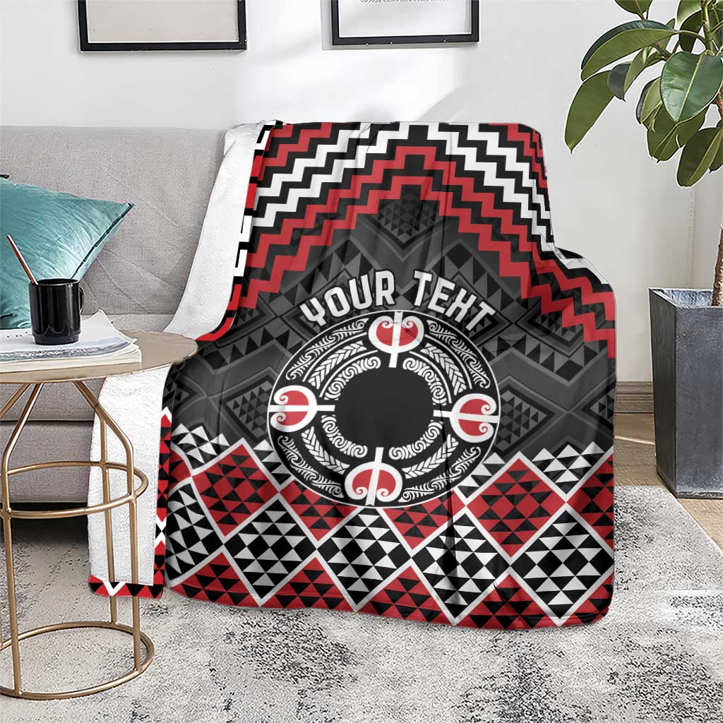 Personalised Aotearoa Niho Taniwha Motif Blanket Red Style