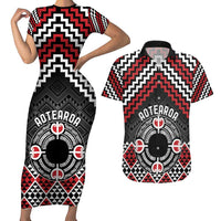 Personalised Aotearoa Niho Taniwha Motif Couples Matching Short Sleeve Bodycon Dress and Hawaiian Shirt Red Style