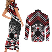 Personalised Aotearoa Niho Taniwha Motif Couples Matching Short Sleeve Bodycon Dress and Long Sleeve Button Shirt Red Style