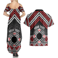 Personalised Aotearoa Niho Taniwha Motif Couples Matching Summer Maxi Dress and Hawaiian Shirt Red Style