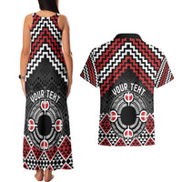 Personalised Aotearoa Niho Taniwha Motif Couples Matching Tank Maxi Dress and Hawaiian Shirt Red Style