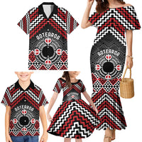 Personalised Aotearoa Niho Taniwha Motif Family Matching Mermaid Dress and Hawaiian Shirt Red Style