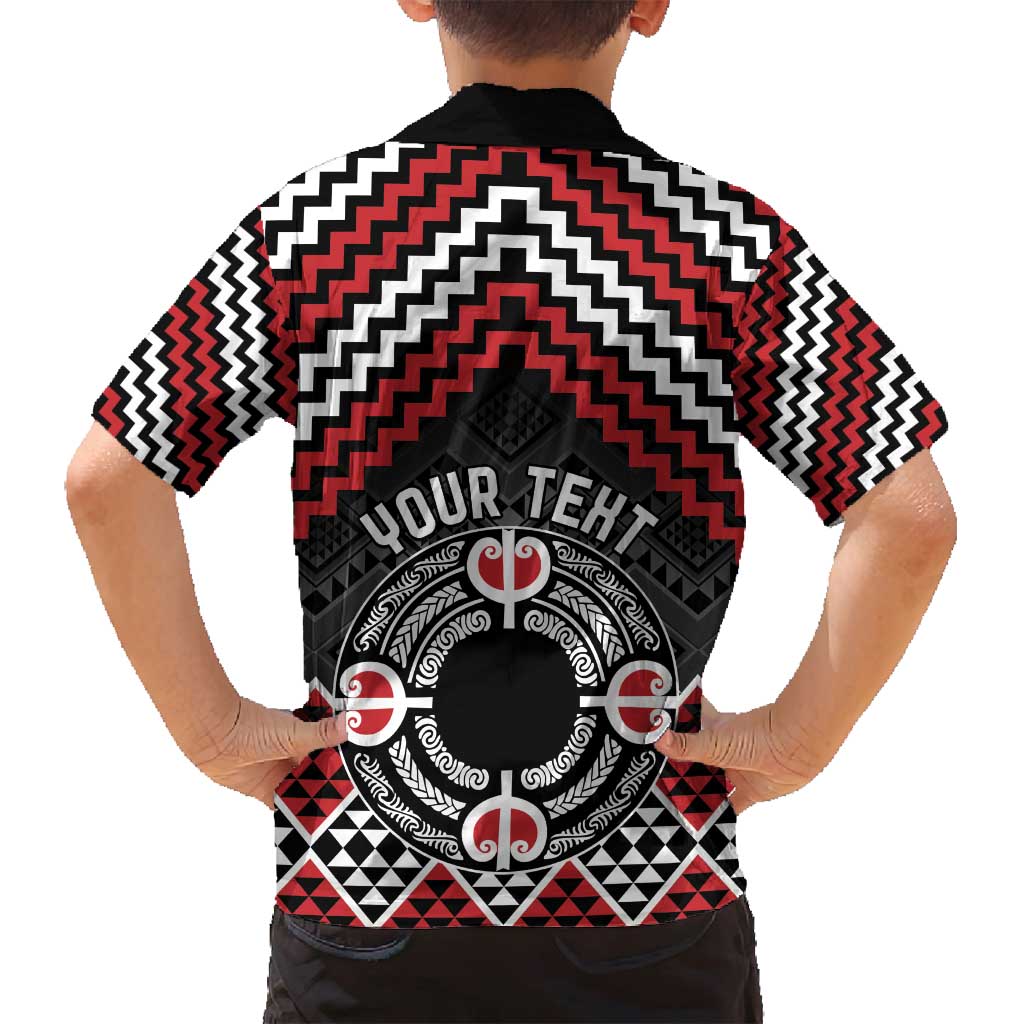 Personalised Aotearoa Niho Taniwha Motif Family Matching Tank Maxi Dress and Hawaiian Shirt Red Style