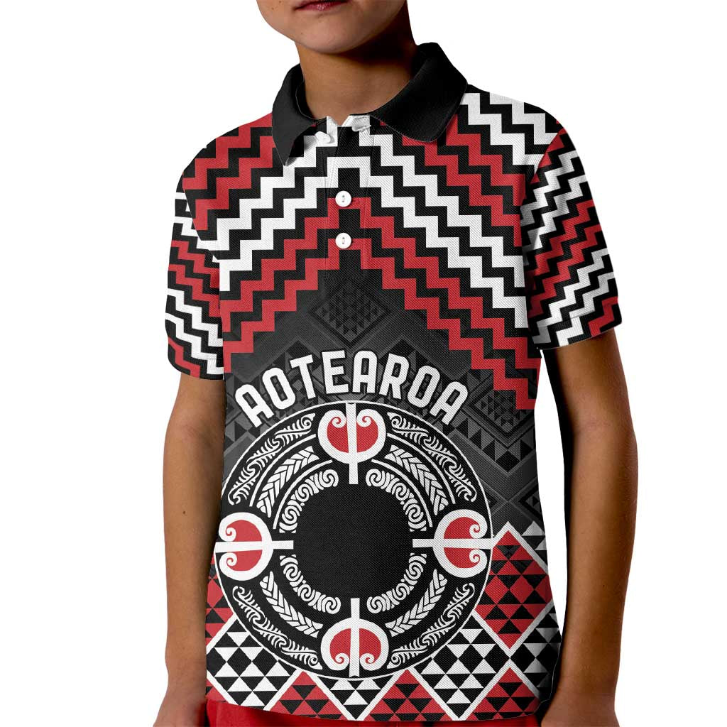 Personalised Aotearoa Niho Taniwha Motif Kid Polo Shirt Red Style